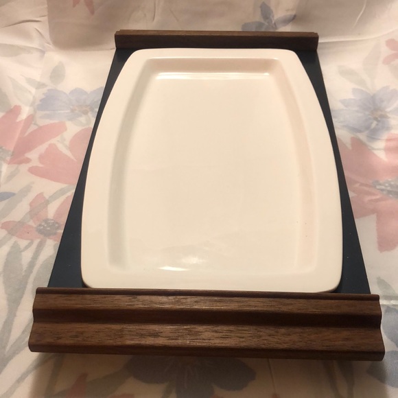 One Vintage 1950's Cutco Porcelain Dinner Plate w/MCM Plates w/Teak Hand… - Picture 1 of 3